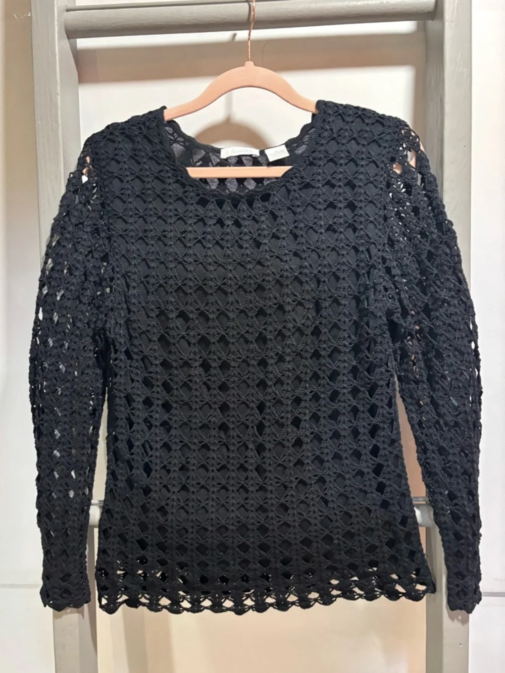 Vintage M Crochet silk/cotton pullover, natural, whimsigoth, fairy, lagenlook